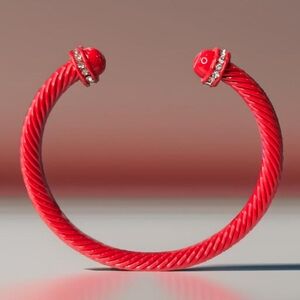 Fabulous Twisted Cable Lipstick Red Enamel Zircon Crystal Bangle Cuff Bracelet